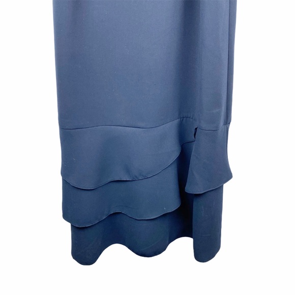 FINERY Navy Blue Sheath Ruffle Cocktail Dress 4 - Picture 2 of 5